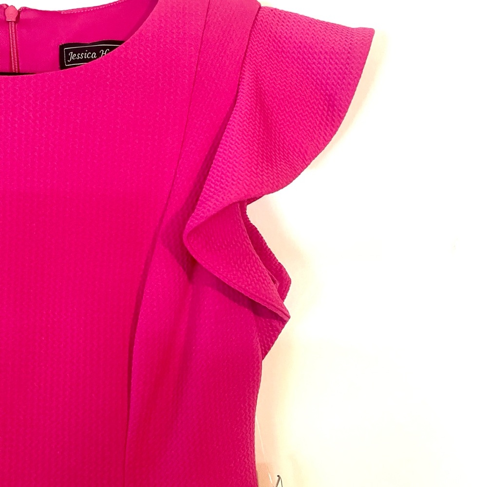 NWT Jessica Howard Hot Pink Ruffle Sleeve Dress Size 4P - Picture 5 of 5